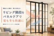 リビング階段の暑さ・寒さ対策｜黒框の透明パネルドア施工事例