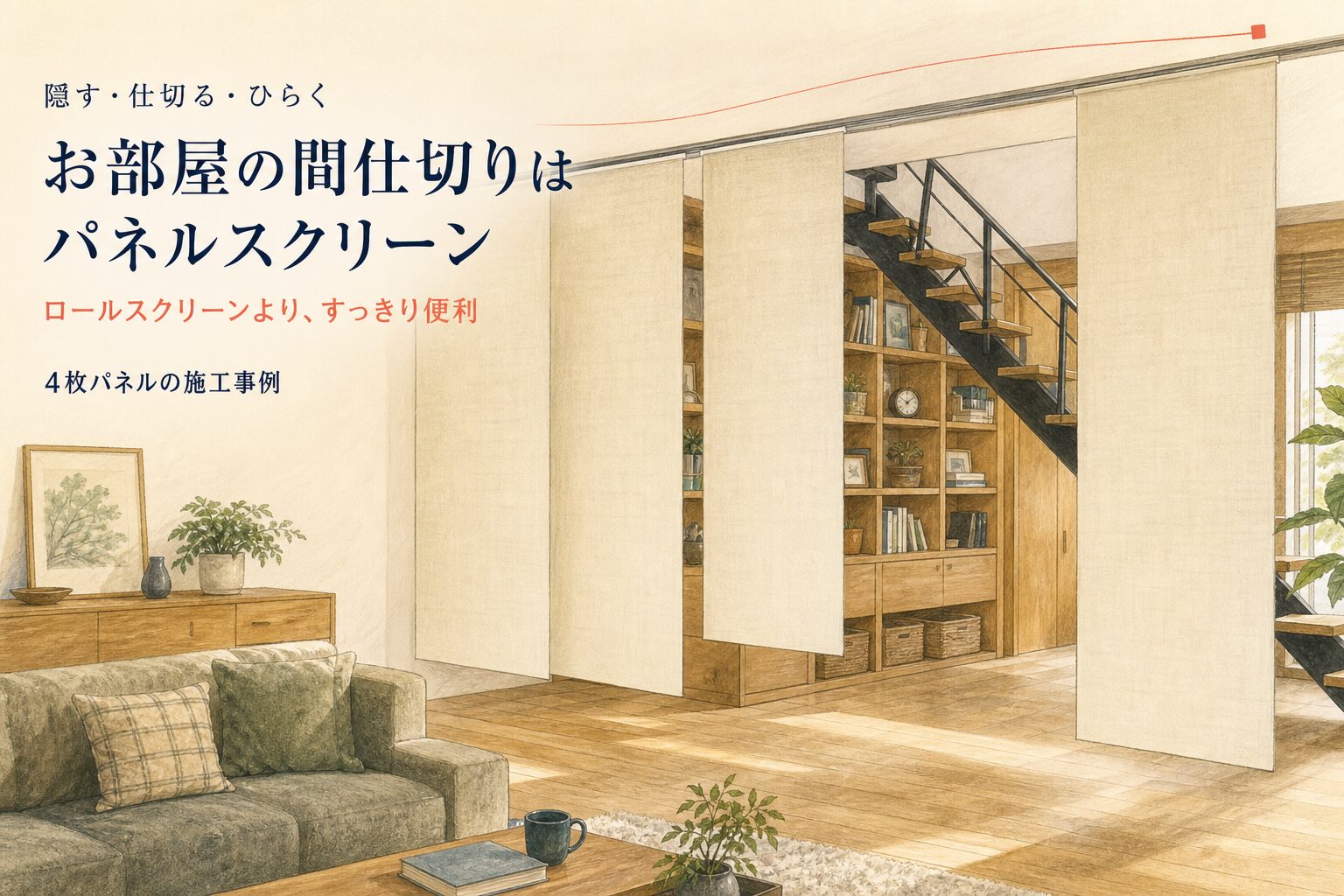 お部屋の間仕切りにおすすめの4枚パネルスクリーン施工事例