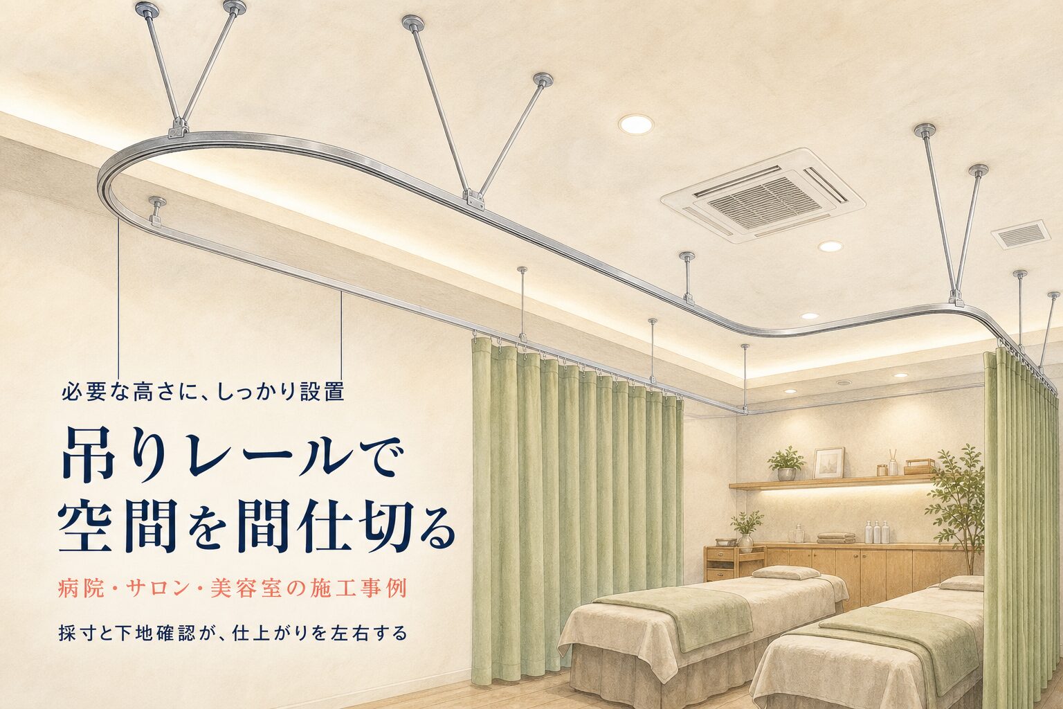 病院・サロン・美容室で吊りレールを使って空間を間仕切る施工事例